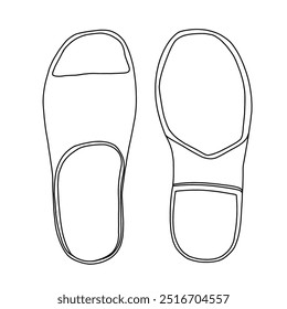 Platform Wedge Sandals Open Toe Slip On Slides with Memory Foam Line art,Technical sketch hand drawing outline vector doodle illustration top and bottom view isolated on white background