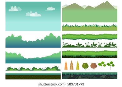 Platformer Game Assets,Set of game elements. Elements for mobile game, 2d game application. Vector Illustration for your project