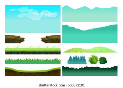Platformer Game Assets,Set of game elements. Elements for mobile game, 2d game application. Vector Illustration for your project