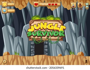 Platformer game template with underground lava theme illustration