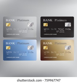 platinum, black, gold and blue color credit cards set realistic with vector illustration design eps10