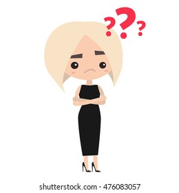 Platinum blonde lady is asking a question / Editable vector illustration