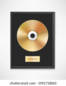 Platinum CD with label in frame on wall

