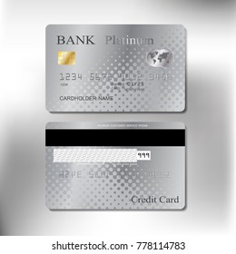 platinum color front and back realistic credit cards set with vector illustration design eps10