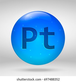 Platinum - element of the periodic table. Vector 3D glossy drop pill capsule icon