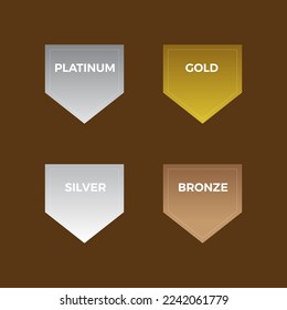 medalla de platino, oro, plata y bronce, diseño de insignias, colección de iconos planos modificables por vector