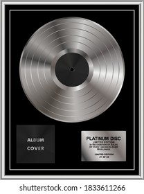 Platinum Gramma Disc Limited Edition. Platinum Or Silver Vinyl Or CD Prize Award With Label In Black And Silver Frame. Vector Illustration.