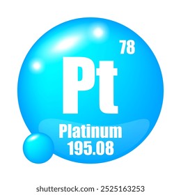 Ícone Platinum. Pt elemento químico. Número atômico 78. Massa 195.08. Vetor de esfera azul.