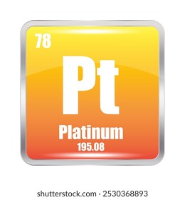 Ícone Platinum. Pt elemento químico. Número atômico 78. Massa 195.08. Símbolo de quadrado amarelo.