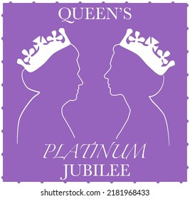The Queen’s platinum jubilee poster. Side profiles of Queen Elizabeth. 70 years of service celebration.  svg