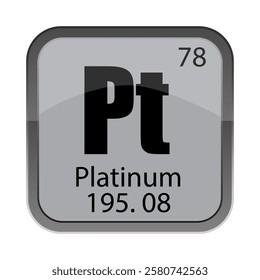 Platinum Pt icon. Number 78 seventy-eight. Mass 195.08 data. Vector chemical element.