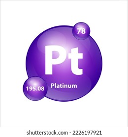 Platinum (Pt) icon structure  chemical element round shape circle purple. 3D Illustration vector. Chemical element of periodic table Sign with atomic number. Study in science for education. 