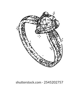 platinum ring jewelry hand drawn. gemstone engagement, wedding eternity, solitaire vintage platinum ring jewelry vector sketch. isolated black illustration