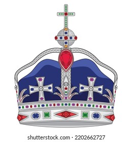 platinum or silver royal crown with gemstones or jewels drawing in vector