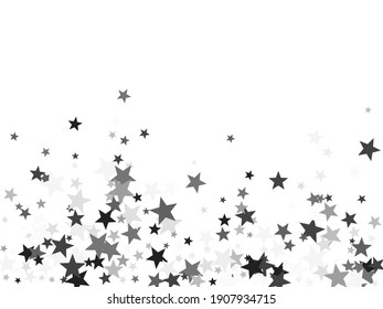 Platinum stars confetti pretty holiday vector background. Small dazzle star sparkles magical illustration. Black abstract party decoration elements on white.
