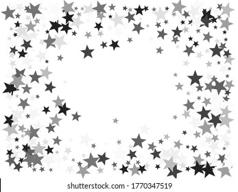 Platinum stars scatter pretty holiday vector background. Twinkle luminous star sparkles magical illustration. Black abstract party decoration elements on white.