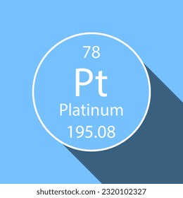 Platinum symbol with long shadow design. Chemical element of the periodic table. Vector illustration.