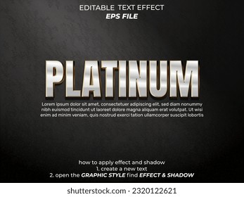 efecto de texto platino, fuente editable, tipografía, texto 3d. plantilla de vector