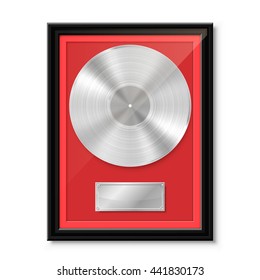 Platinum vinyl in frame on wall, Collection disc, template design element, Vector illustration