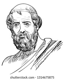 Plato (428-348 BC) portrait in line art. He was an ancient Greek philosopher, mathematician, author of philosophical dialogues and founder of the Academy, student of Socrates, teacher of Aristotle.