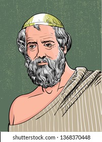 Plato (428-348 BC) portrait in line art. He was an ancient Greek philosopher, mathematician, author of philosophical dialogues and founder of the Academy, student of Socrates, teacher of Aristotle.