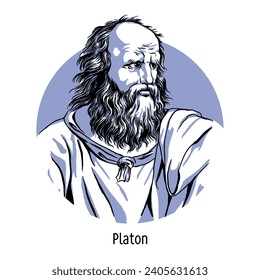 Plato is an Athenian philosopher of the classical period of Ancient Greece, the founder of the first institution of higher education in the Western world. Hand drawn vector illustration