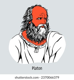 Platon - Athenian philosopher of the classical period of Ancient Greece. Hand drawn vector illustration.