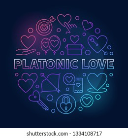 Platonic Love vector round colored outline illustration on dark background