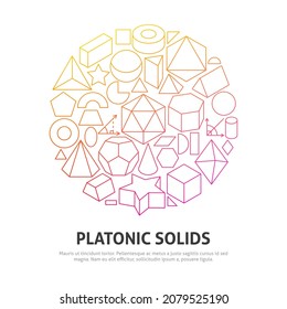 Platonic Solids Circle Concept. Vector Illustration of Outline Design.