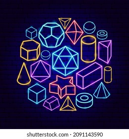Platonic Solids Neon Concept. Vector Illustration of Geometric Promotion.