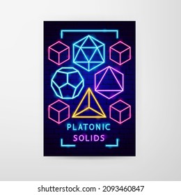 Platon Solids Neon Flyer. Vektorgrafik der Werbeaktion.