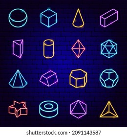 Platonic Solids Neon Icons. Vector Illustration of Geometry Promotion.