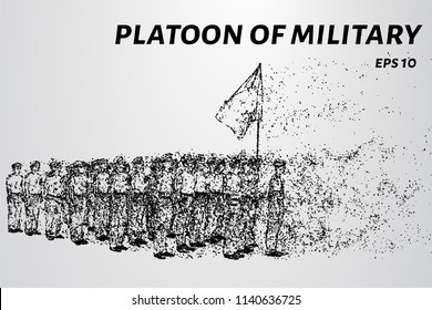 Platoon military wind breaks particles. Platoon of soldiers from points and circles.