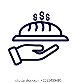 A platter icon with dollar signs representing food business profits