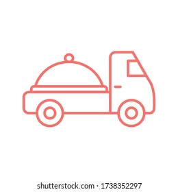 Platter over truck line style icon design, Food delivery logistics transportation and shipping theme Vector illustration