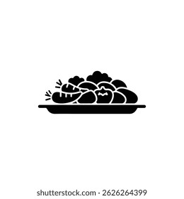 Platter de legumes assados ícone preto