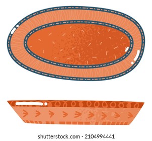Platter top and front view. Flat decorative ceramic plate