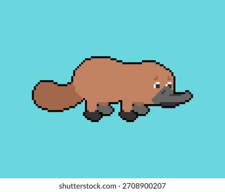Platypus 8-bit pixel art. 8-bit Icono animal retro lindo en un fondo azul claro.