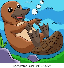 Platypus Animal Colored Cartoon Illustration