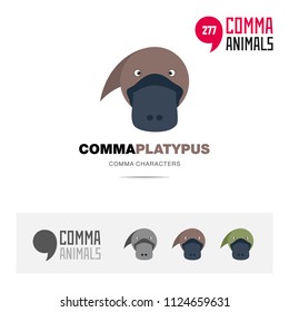 Platypus animal concept icon set and modern brand identity logo template and app symbol based on comma sign