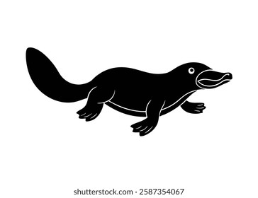 Platypus animal levitating silhouette vector.