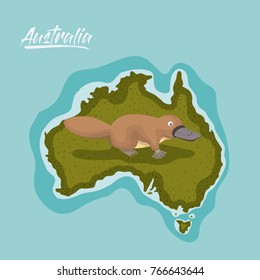 platypus in australia map in green surrounded by the ocean