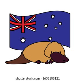 platypus with australian flag in the background vector illustration design