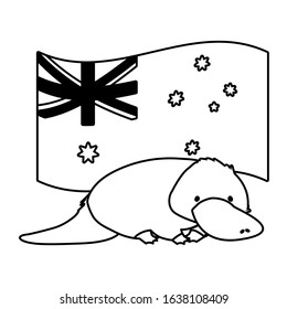 platypus with australian flag in the background vector illustration design