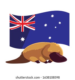 platypus with australian flag in the background vector illustration design