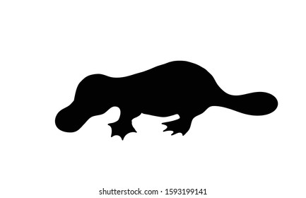 Platypus black silhouette. Australian animal vector emblem. 