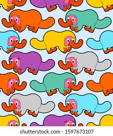 Platypus cartoon pattern seamless. cute duckbill background. Baby fabric texture. ornithorhyncus vector ornament