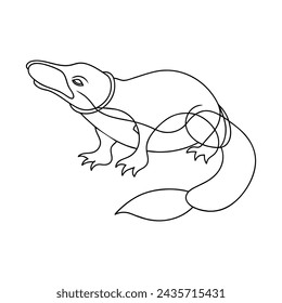 Platypus coloring continuous line art vector illustration.