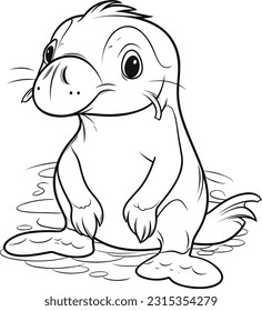 Platypus, colouring book for kids, vector illustration