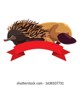 platypus and echidna on white background vector illustration design